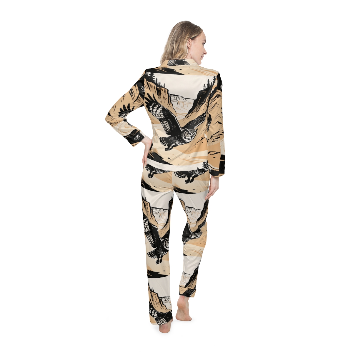 HD Canyon Owl Women’s Satin Pajama Set — additional view