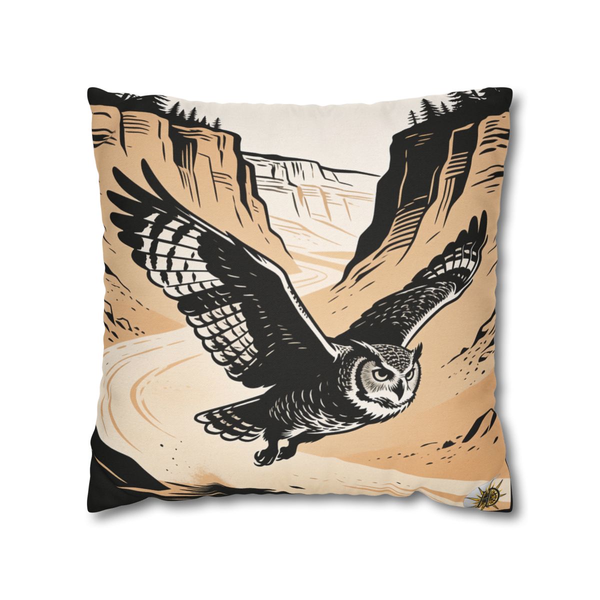 HD Canyon Owl Square Polyester Pillow Cover — additional view