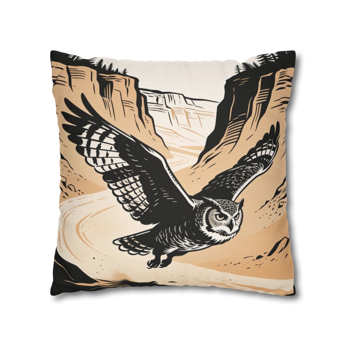 HD Canyon Owl Square Polyester Pillow Cover — additional view
