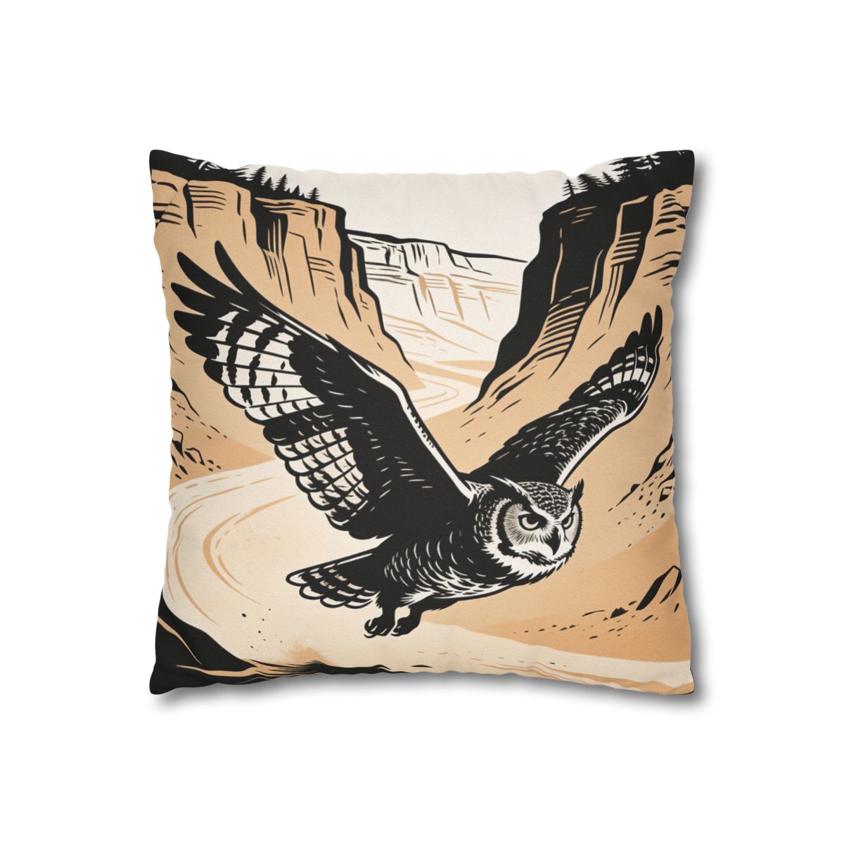 HD Canyon Owl Square Polyester Pillow Cover — additional view