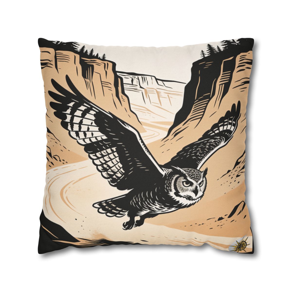 HD Canyon Owl Square Polyester Pillow Cover — additional view