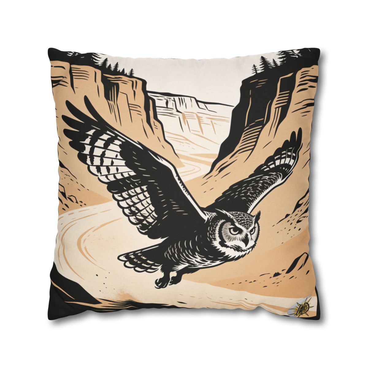 HD Canyon Owl Square Polyester Pillow Cover — additional view