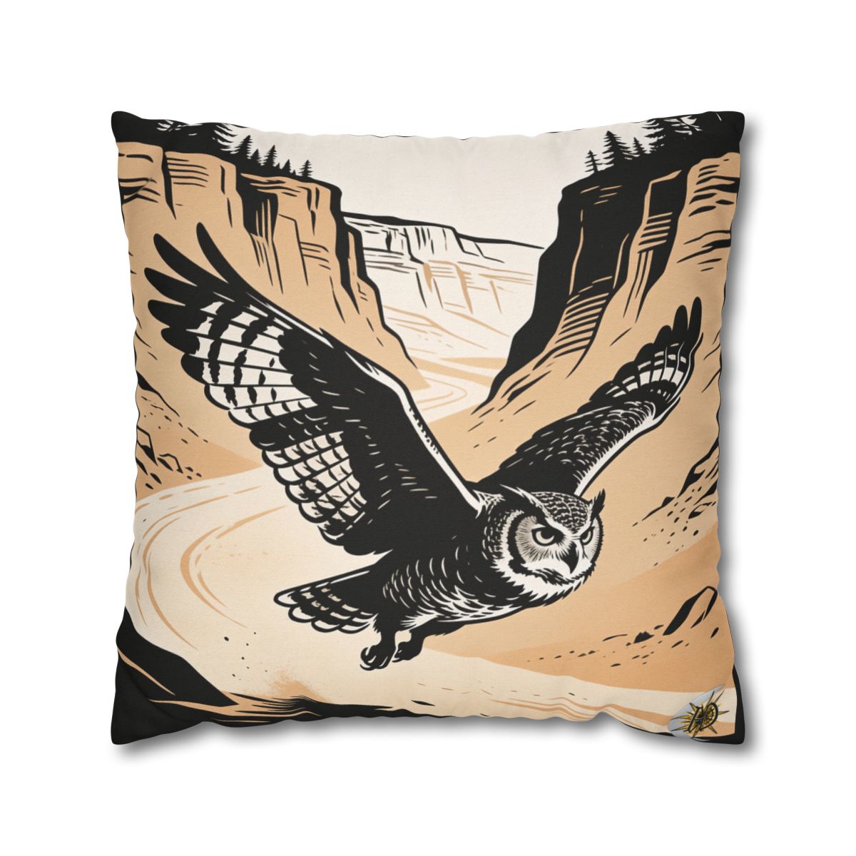 HD Canyon Owl Square Polyester Pillow Cover — additional view