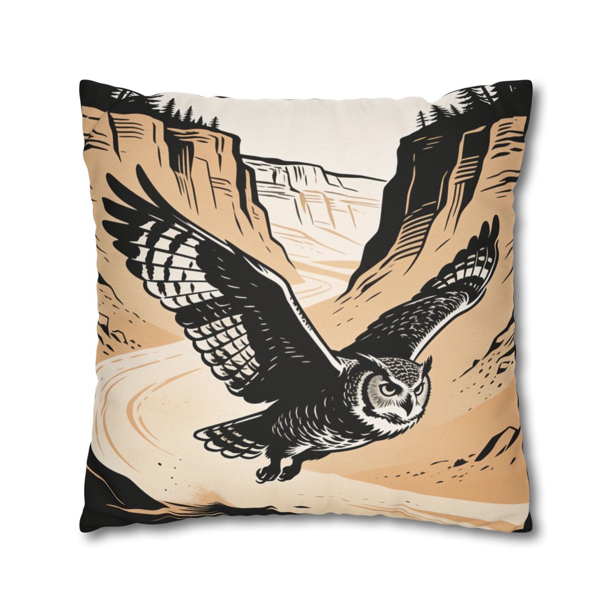 HD Canyon Owl Square Polyester Pillow Cover — additional view