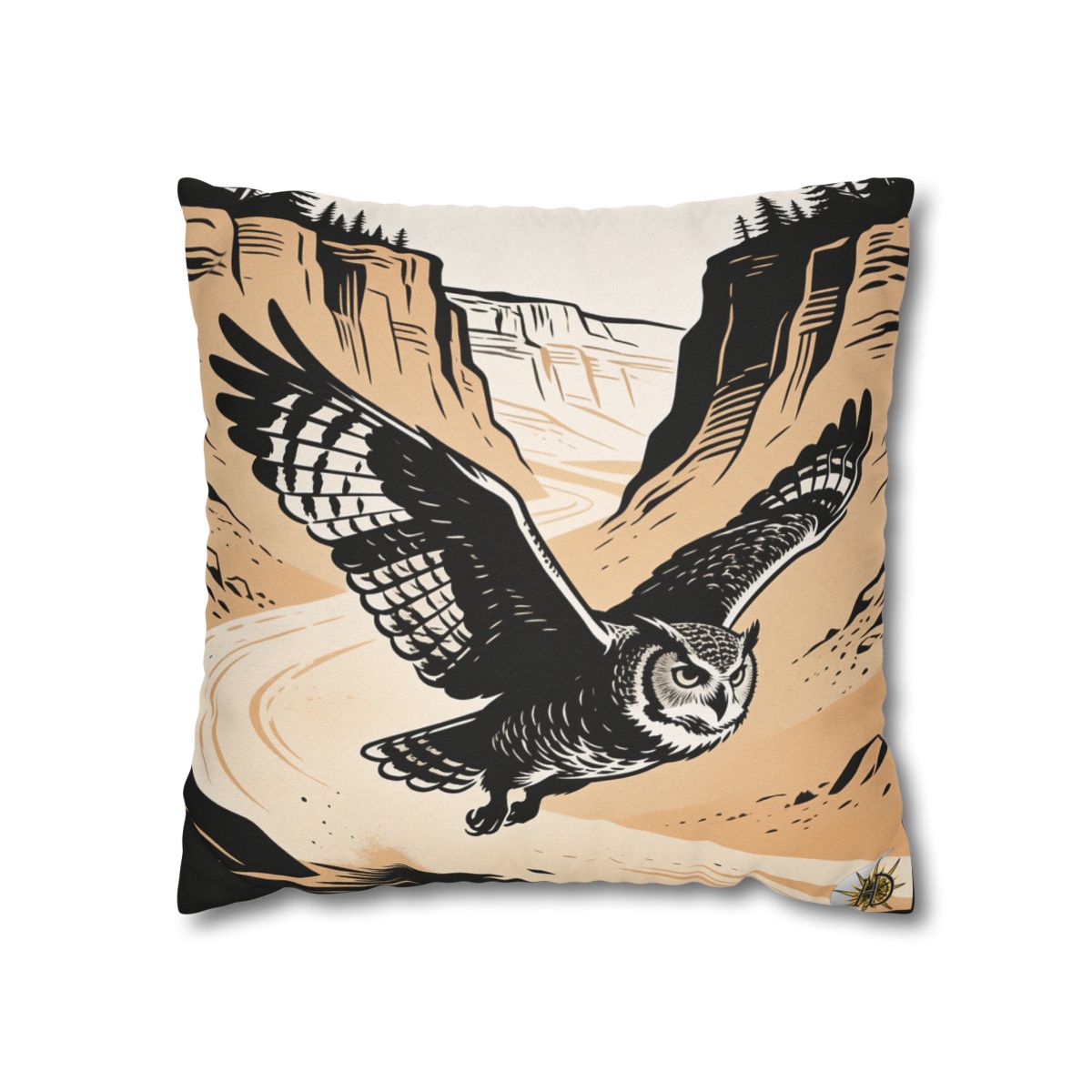 HD Canyon Owl Square Polyester Pillow Cover — additional view