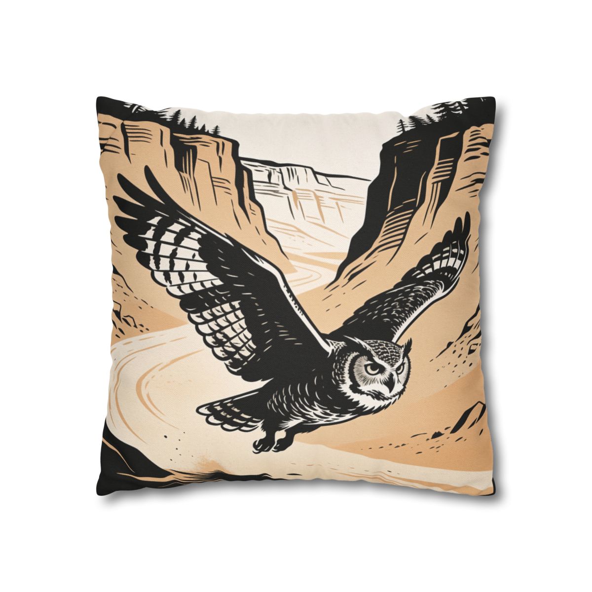 HD Canyon Owl Square Polyester Pillow Cover — additional view