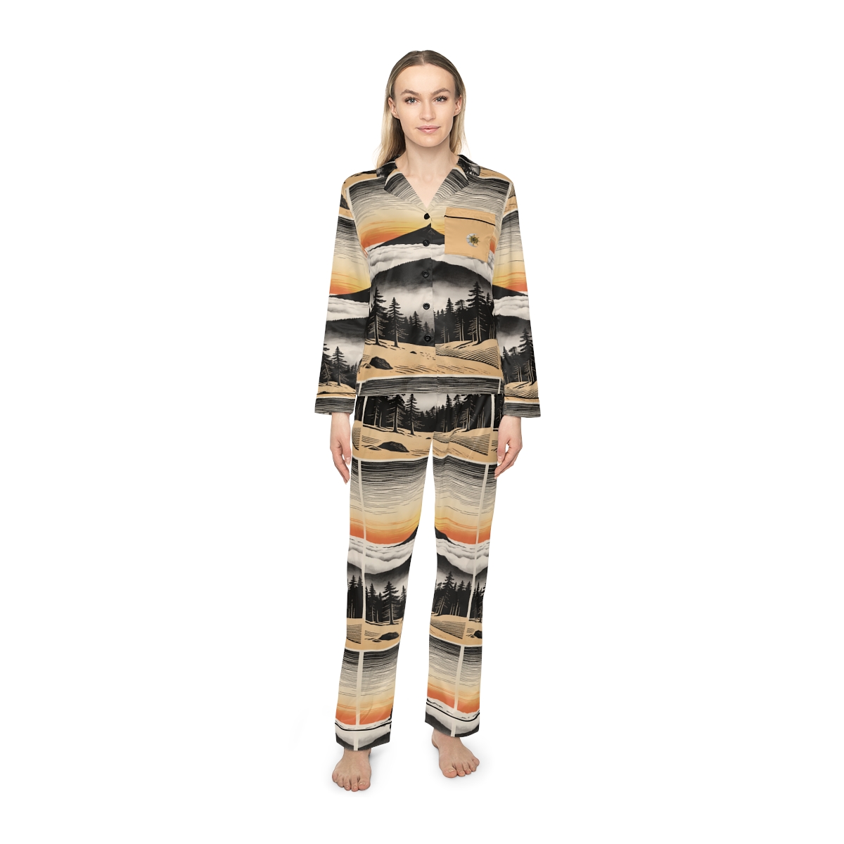HD Sunrise Above the Clouds Women’s Satin Pajama Set — additional view