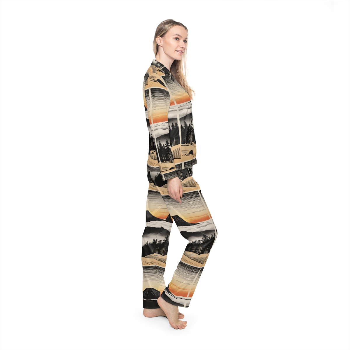 HD Sunrise Above the Clouds Women’s Satin Pajama Set — additional view