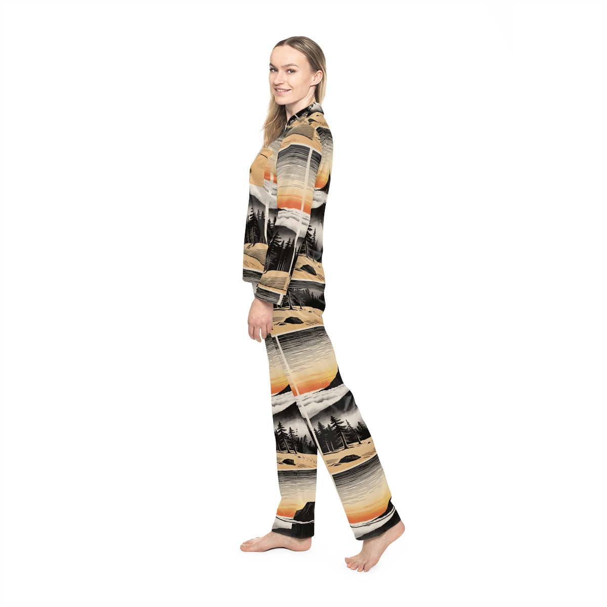 HD Sunrise Above the Clouds Women’s Satin Pajama Set — additional view