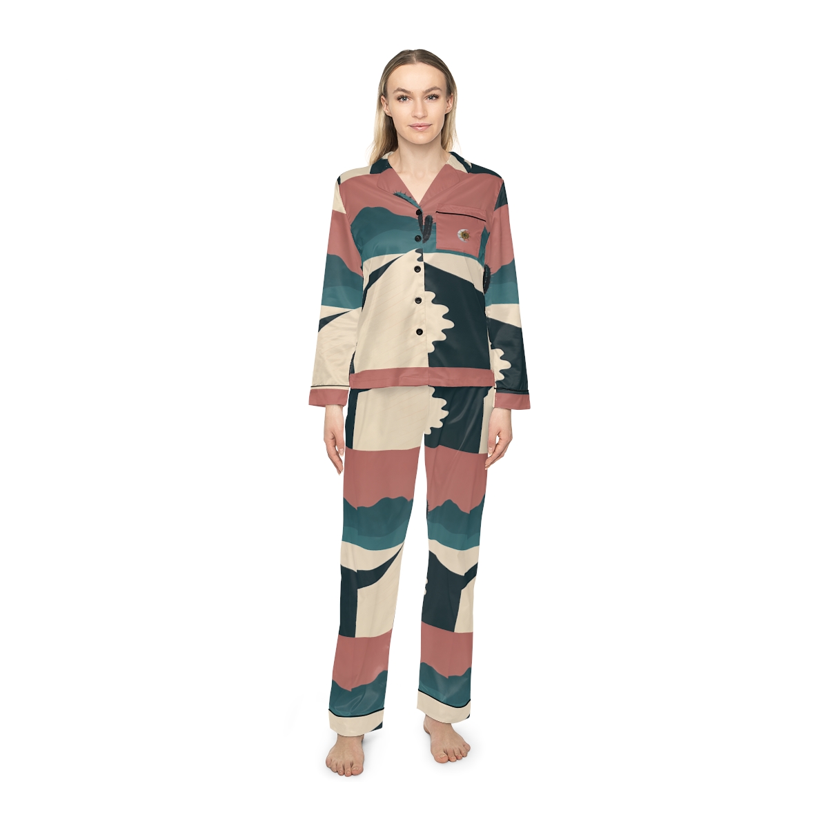 HD Desert Rose Cactus Women’s Satin Pajama Set — additional view