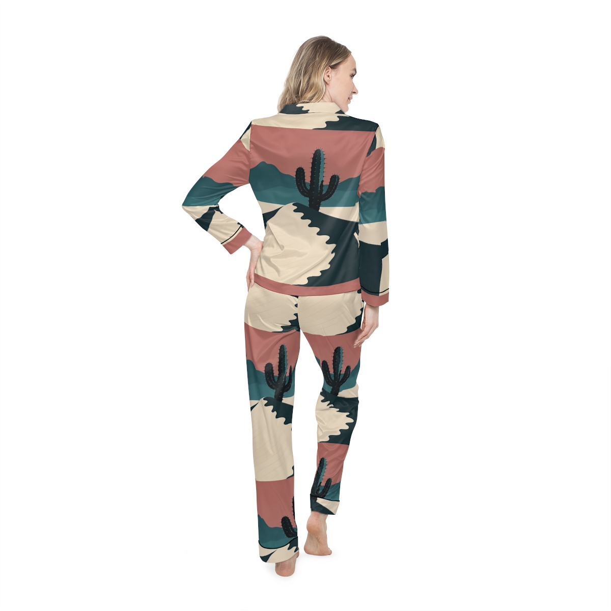 HD Desert Rose Cactus Women’s Satin Pajama Set — additional view