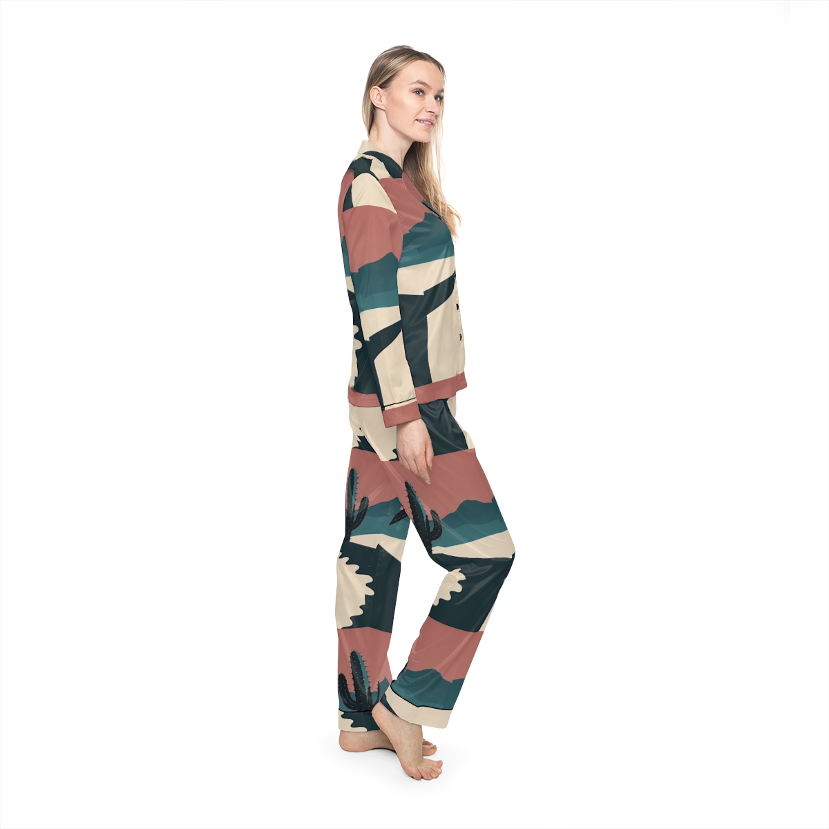 HD Desert Rose Cactus Women’s Satin Pajama Set — additional view