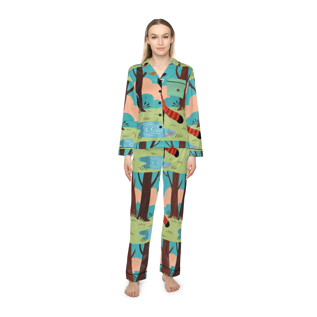 HD Leafplay Red Panda Women’s Satin Pajama Set — additional view