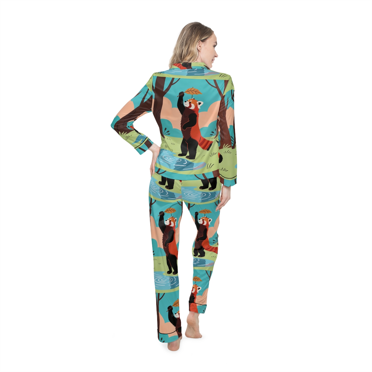 HD Leafplay Red Panda Women’s Satin Pajama Set — additional view