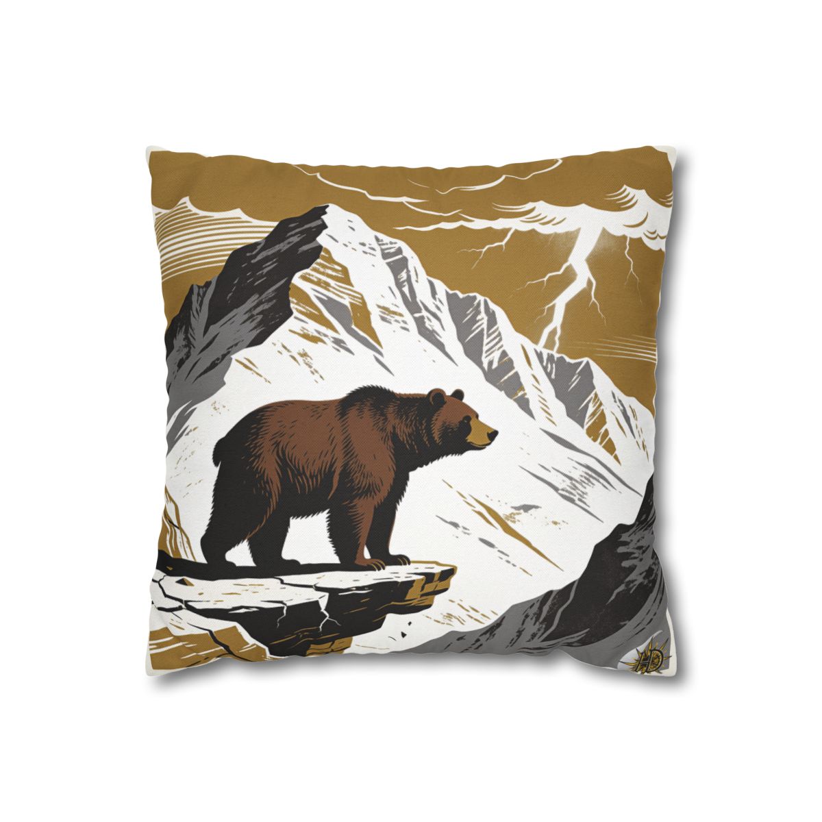 HD Thunder Ridge Bear Square Polyester Pillow Cover
