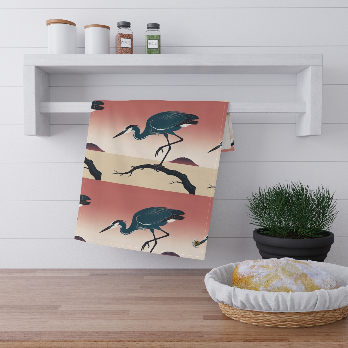 HD Coral Heron 100% Cotton Twill Tea Towel
