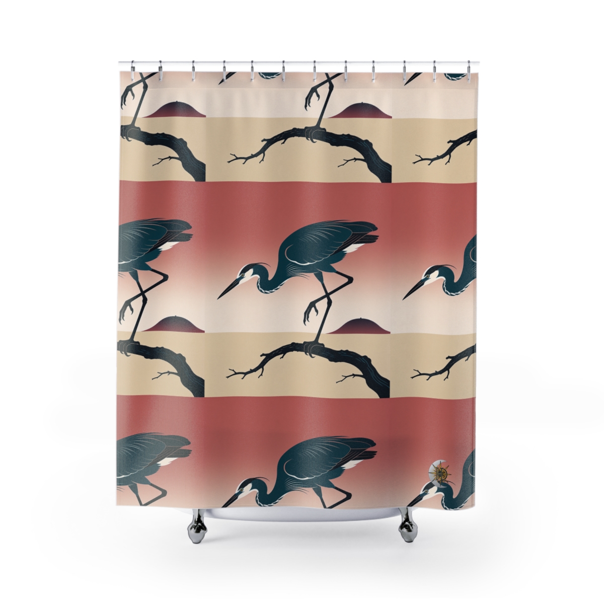 HD Coral Heron Shower Curtain