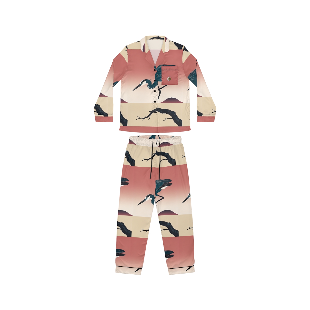 HD Coral Heron Women’s Satin Pajama Set