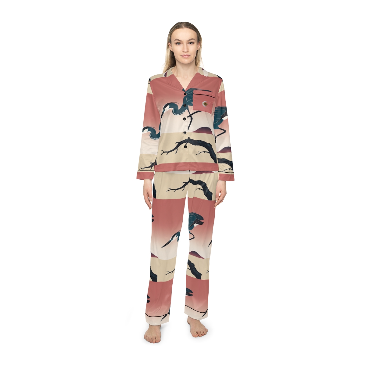 HD Coral Heron Women’s Satin Pajama Set — additional view