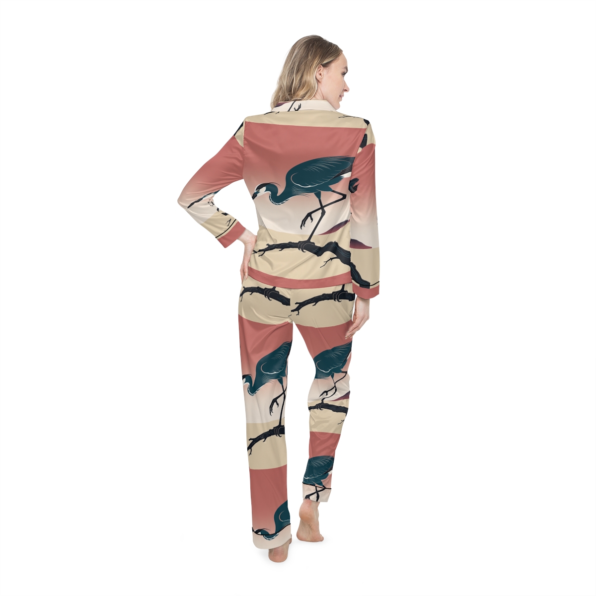 HD Coral Heron Women’s Satin Pajama Set — additional view