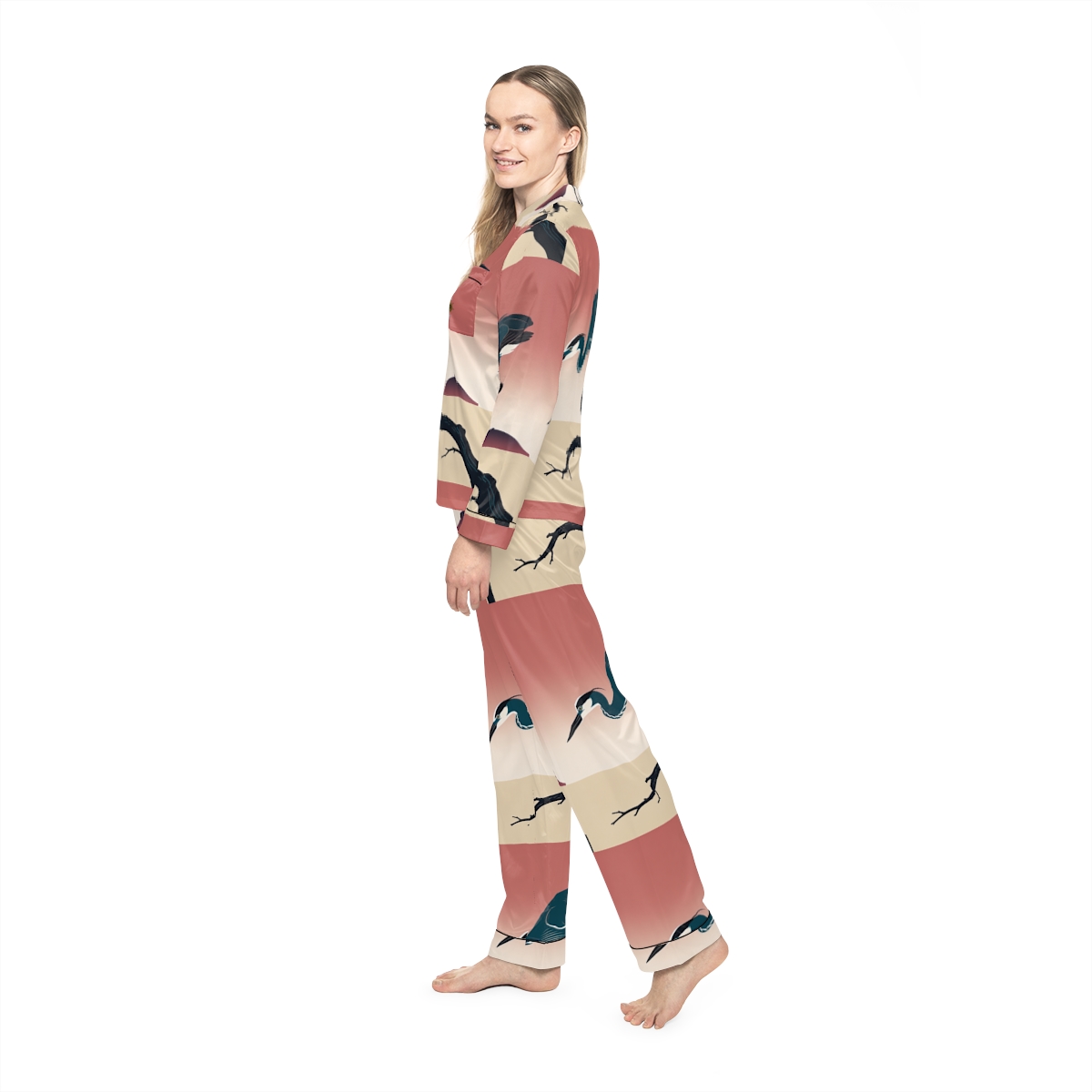 HD Coral Heron Women’s Satin Pajama Set — additional view