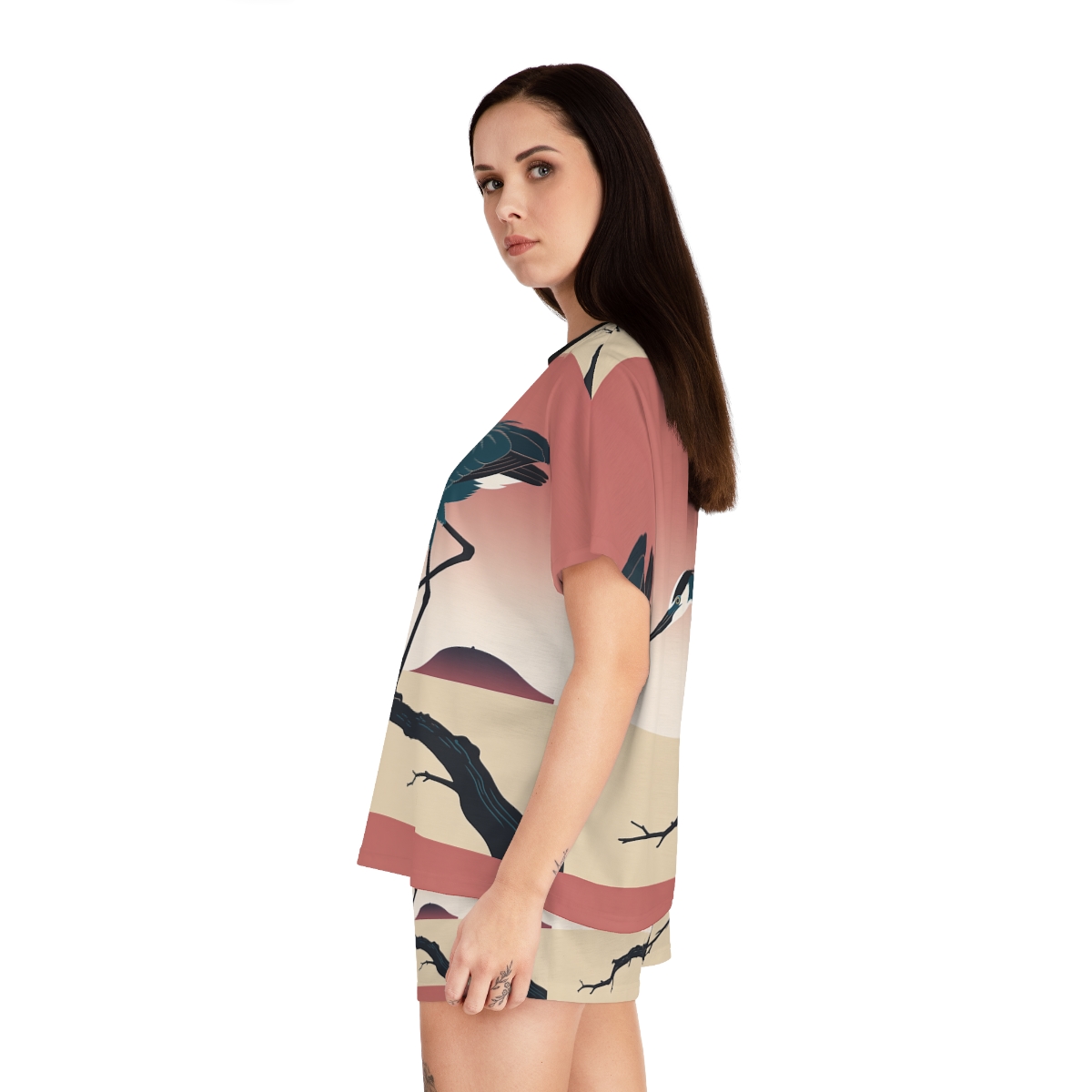 HD Coral Heron Women’s Short Pajama Set — additional view