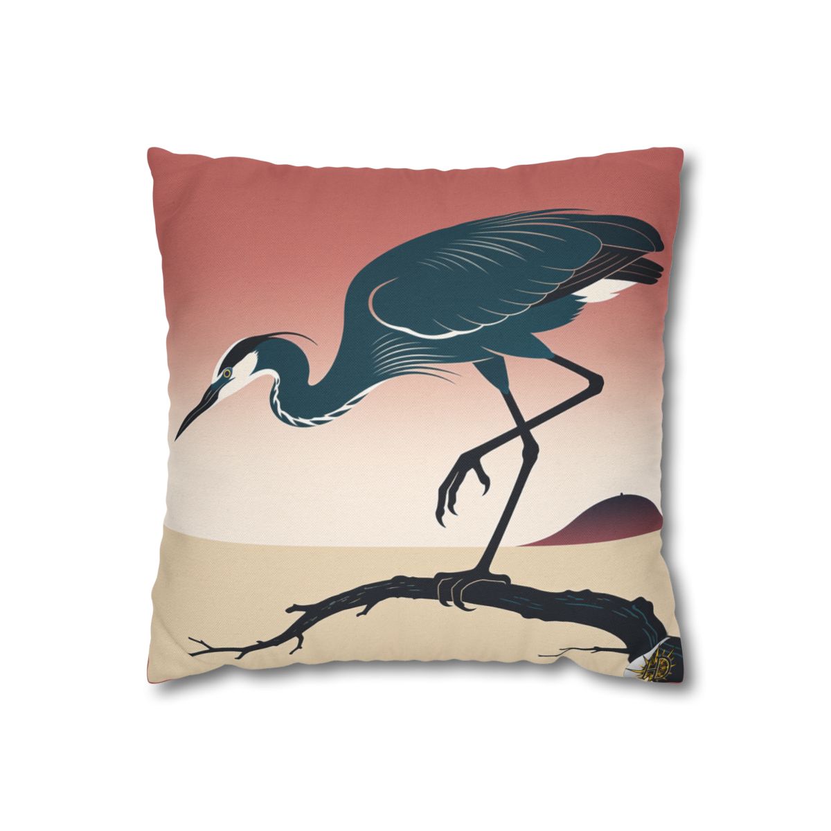 HD Coral Heron Square Polyester Pillow Cover
