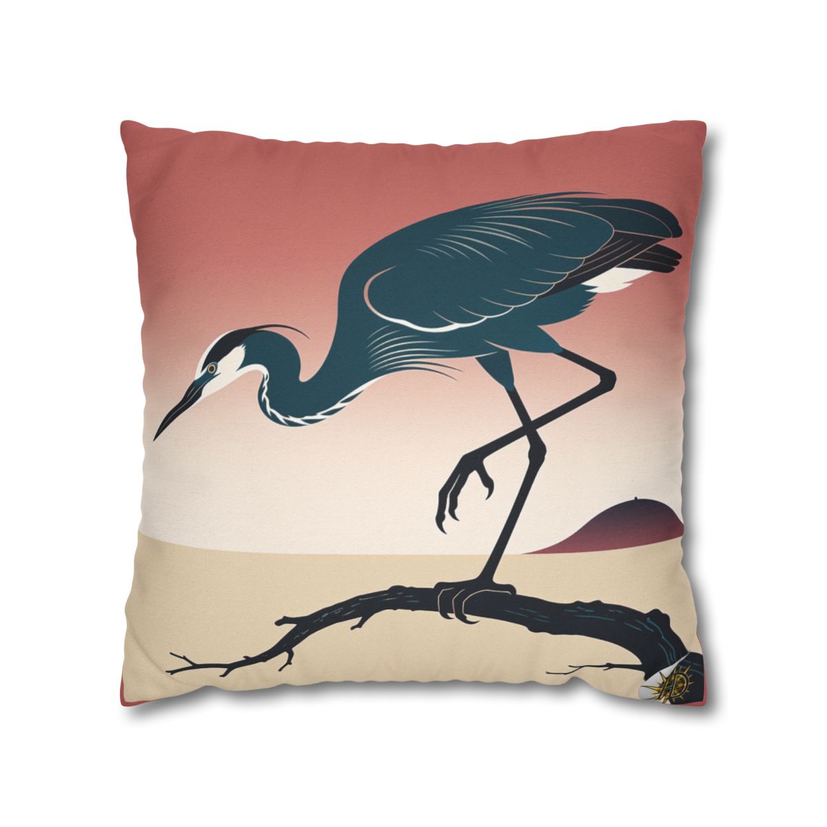 HD Coral Heron Square Polyester Pillow Cover — additional view