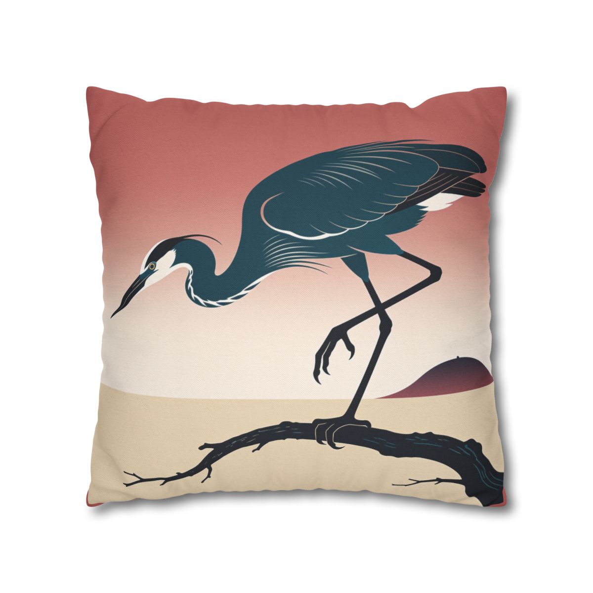 HD Coral Heron Square Polyester Pillow Cover — additional view