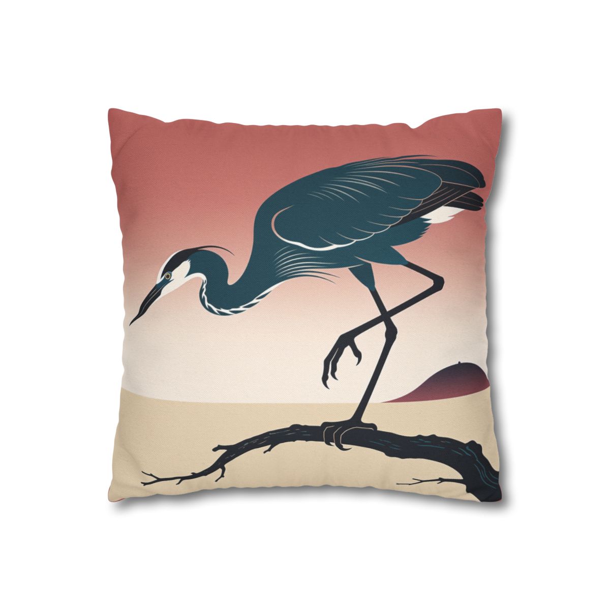HD Coral Heron Square Polyester Pillow Cover — additional view