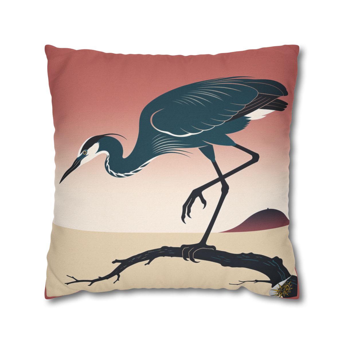 HD Coral Heron Square Polyester Pillow Cover — additional view