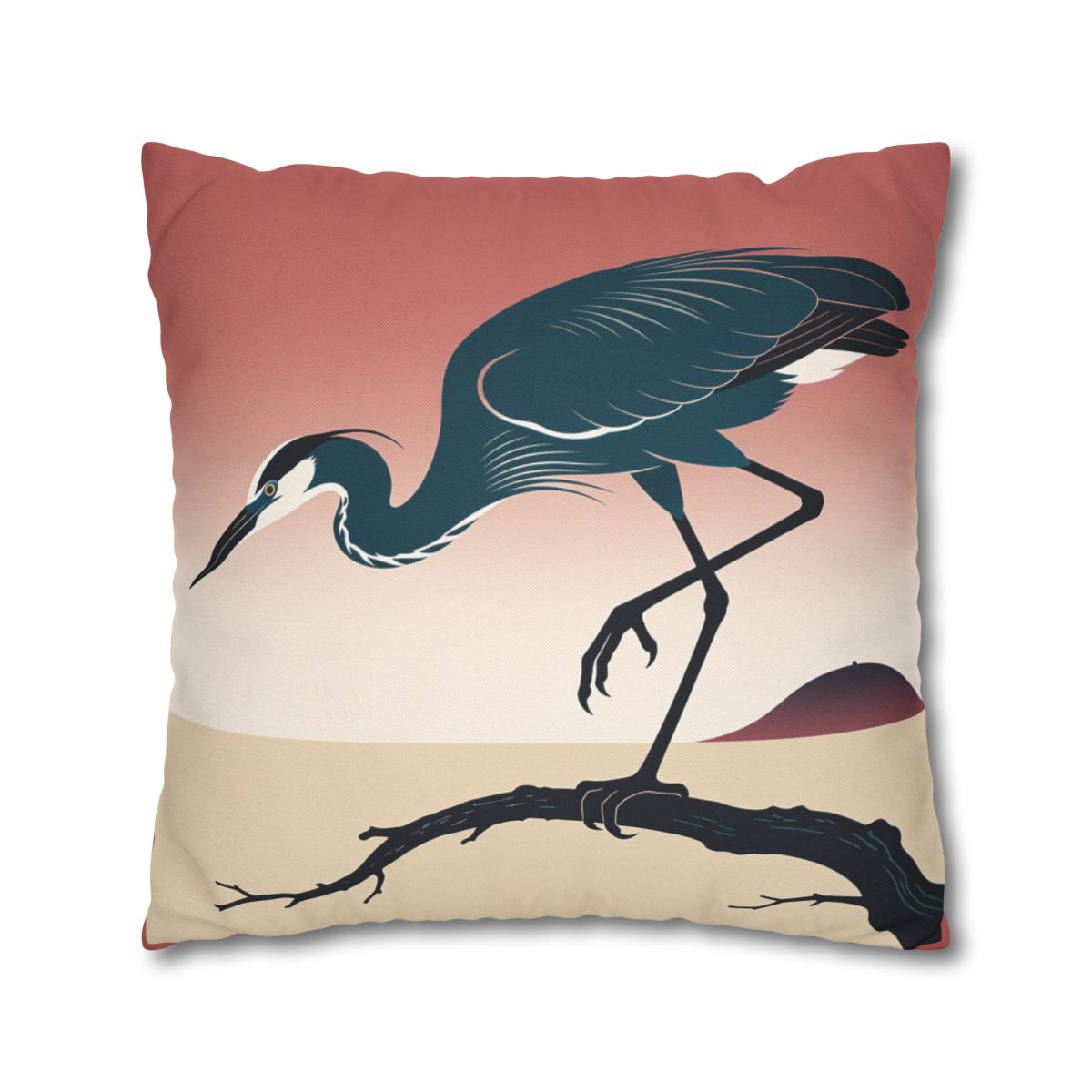 HD Coral Heron Square Polyester Pillow Cover — additional view