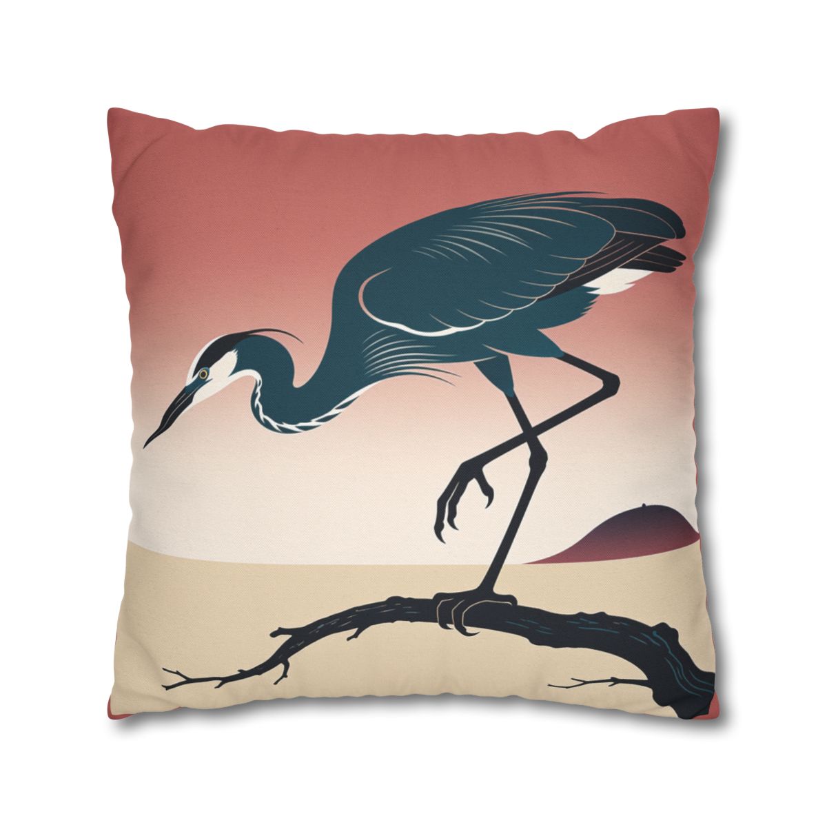 HD Coral Heron Square Polyester Pillow Cover — additional view