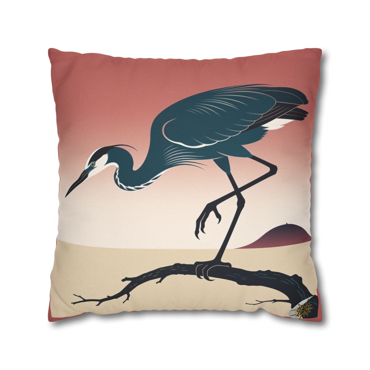 HD Coral Heron Square Polyester Pillow Cover — additional view