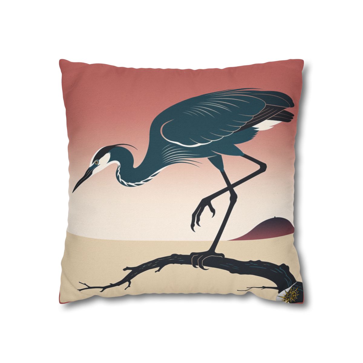 HD Coral Heron Square Polyester Pillow Cover — additional view