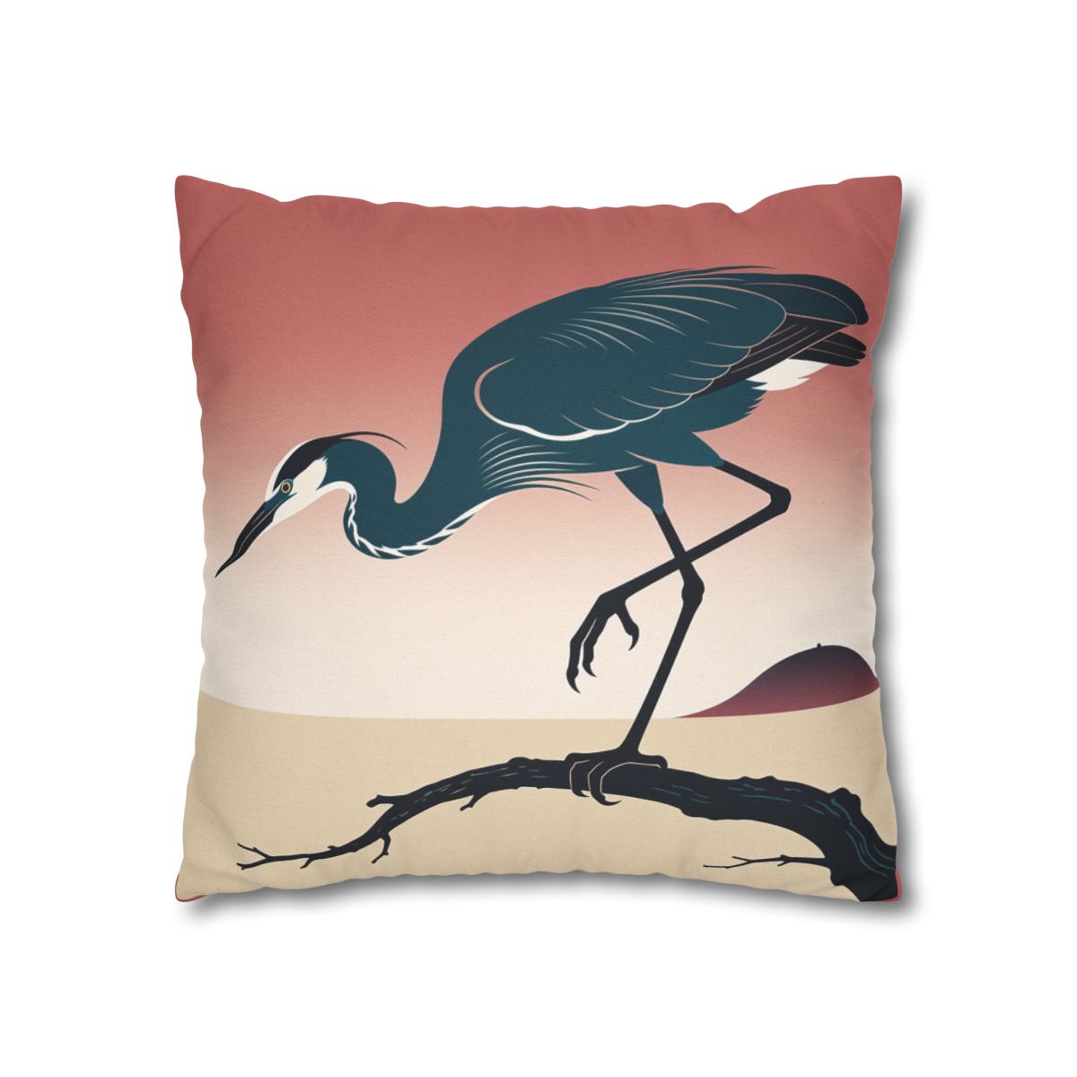 HD Coral Heron Square Polyester Pillow Cover — additional view