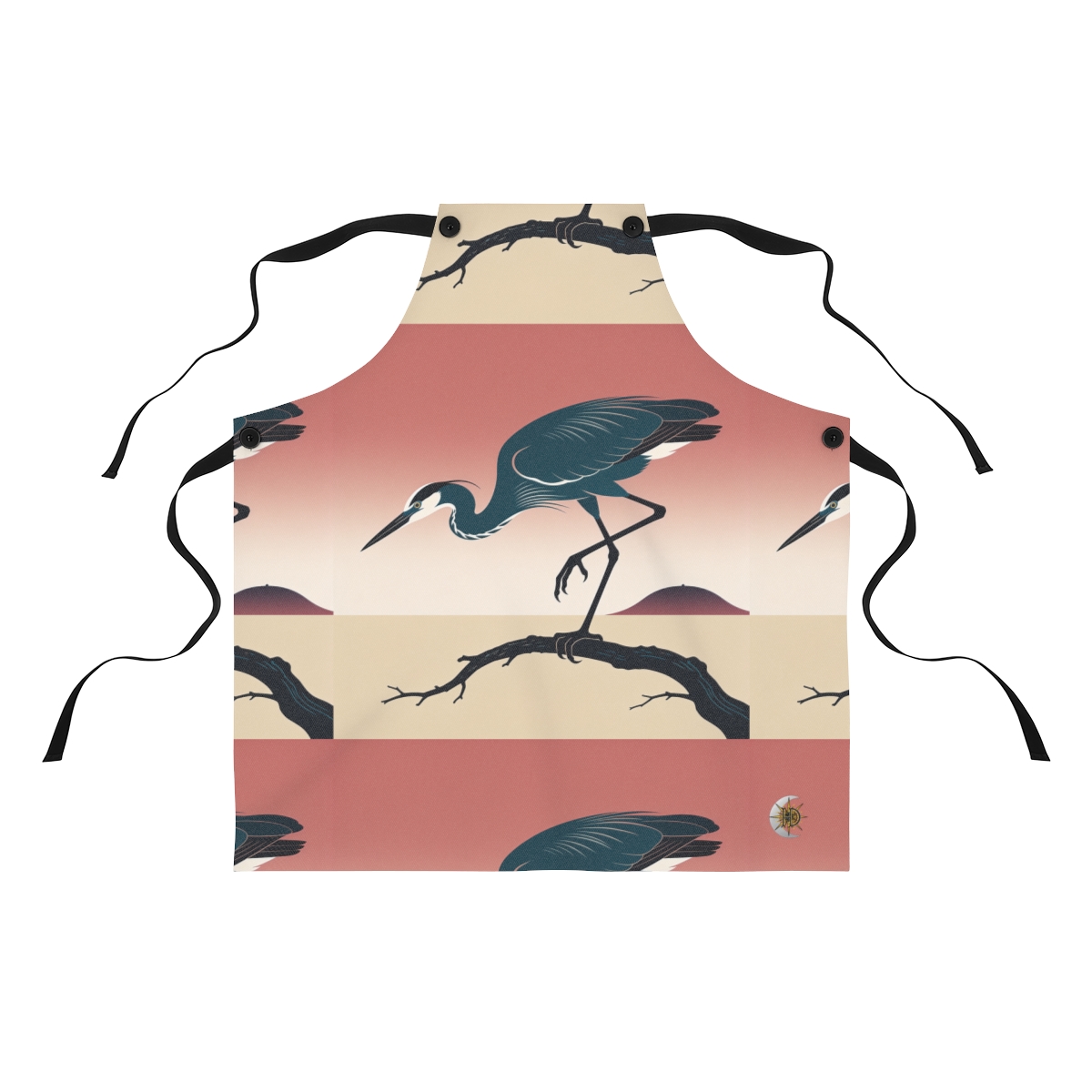 HD Coral Heron Polyester Kitchen Apron