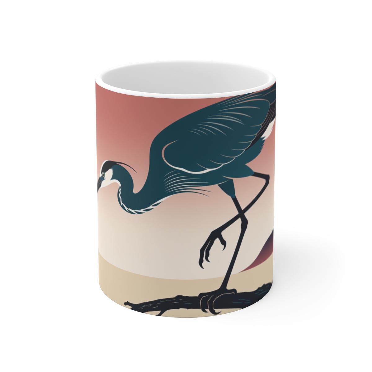 HD Coral Heron Ceramic Mug 11oz