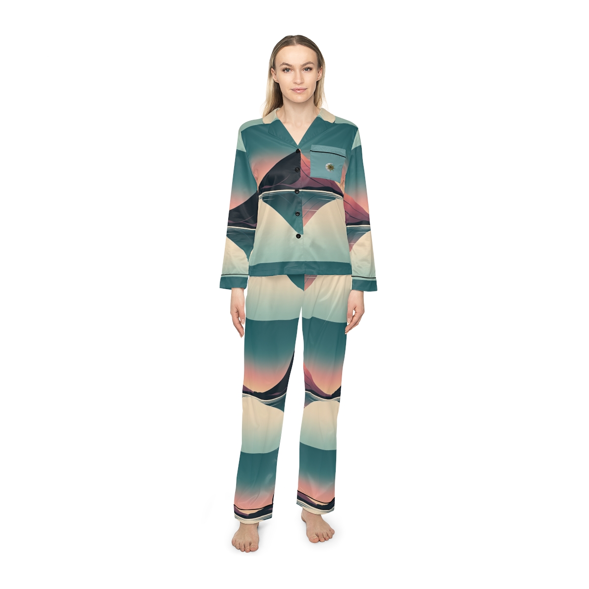 HD Rose Mountain Reflection Women’s Satin Pajama Set — additional view