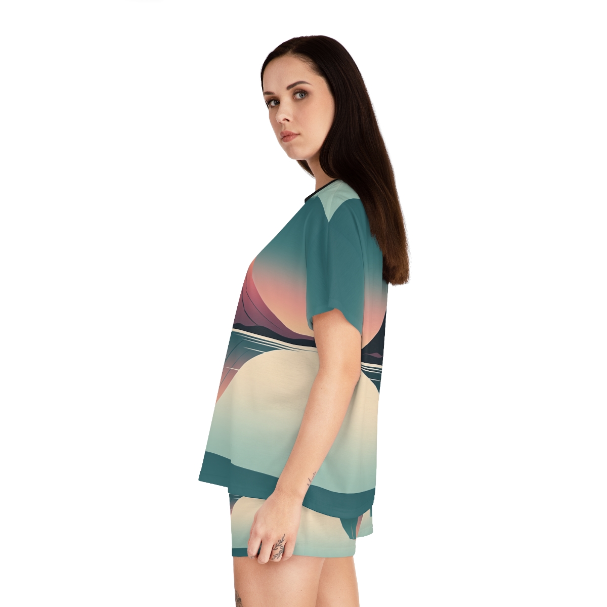 HD Rose Mountain Reflection Women’s Short Pajama Set — additional view