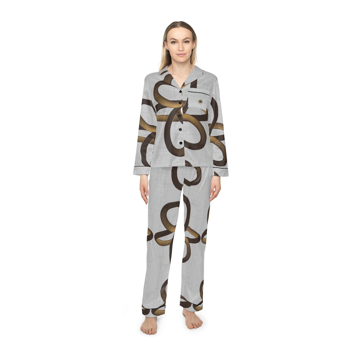 HD Copper Ribbon Orbit Women’s Satin Pajama Set — additional view