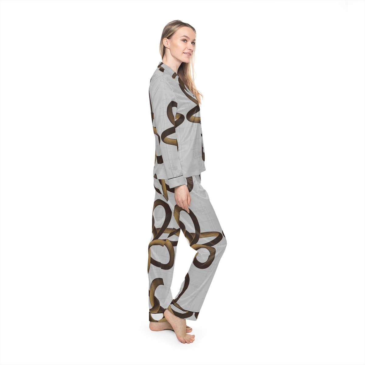 HD Copper Ribbon Orbit Women’s Satin Pajama Set — additional view