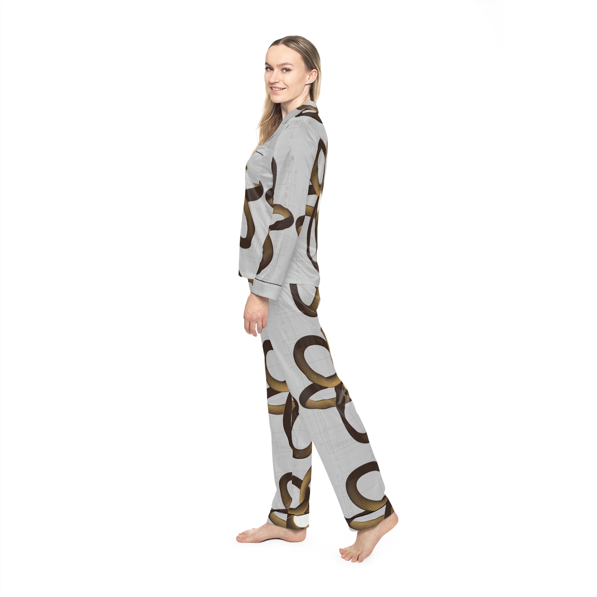 HD Copper Ribbon Orbit Women’s Satin Pajama Set — additional view