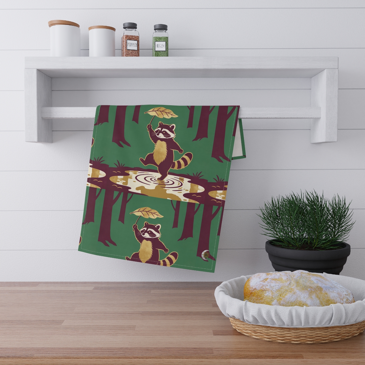 HD Leafstep Raccoon 100% Cotton Twill Tea Towel
