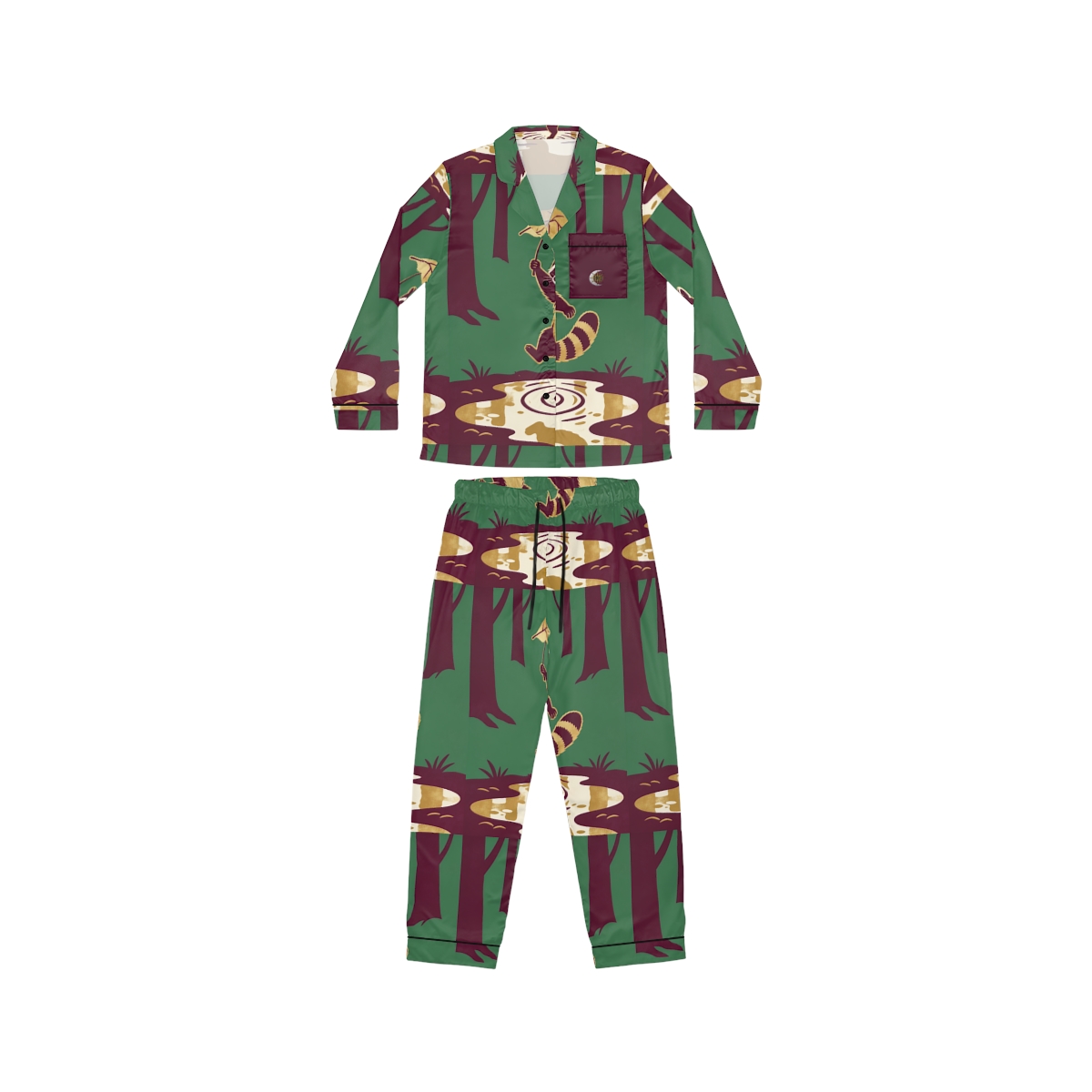 HD Leafstep Raccoon Women’s Satin Pajama Set