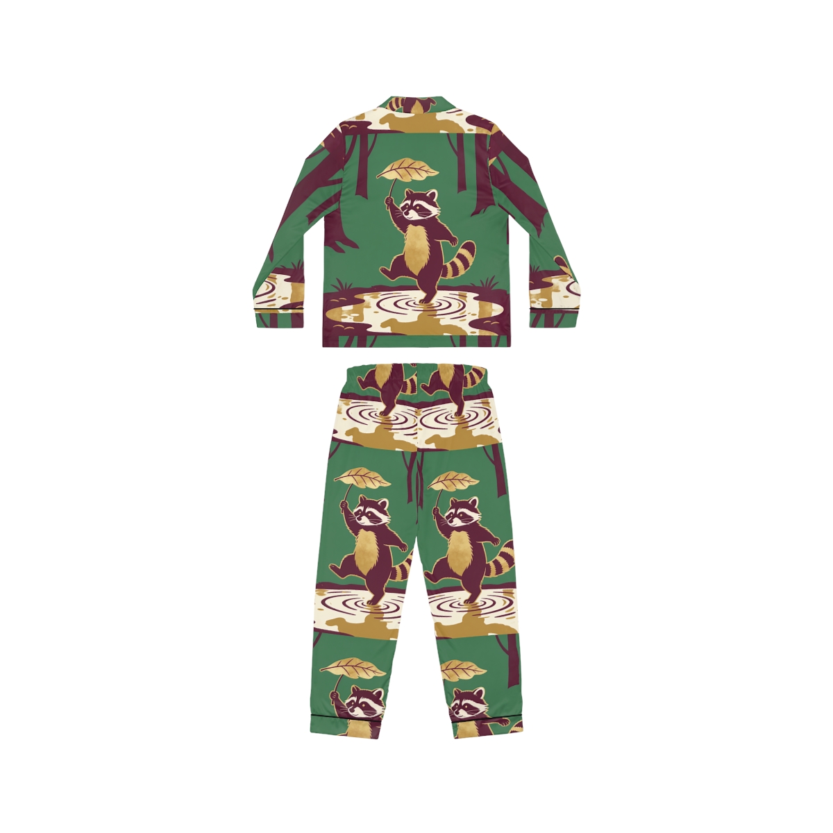 HD Leafstep Raccoon Women’s Satin Pajama Set — additional view