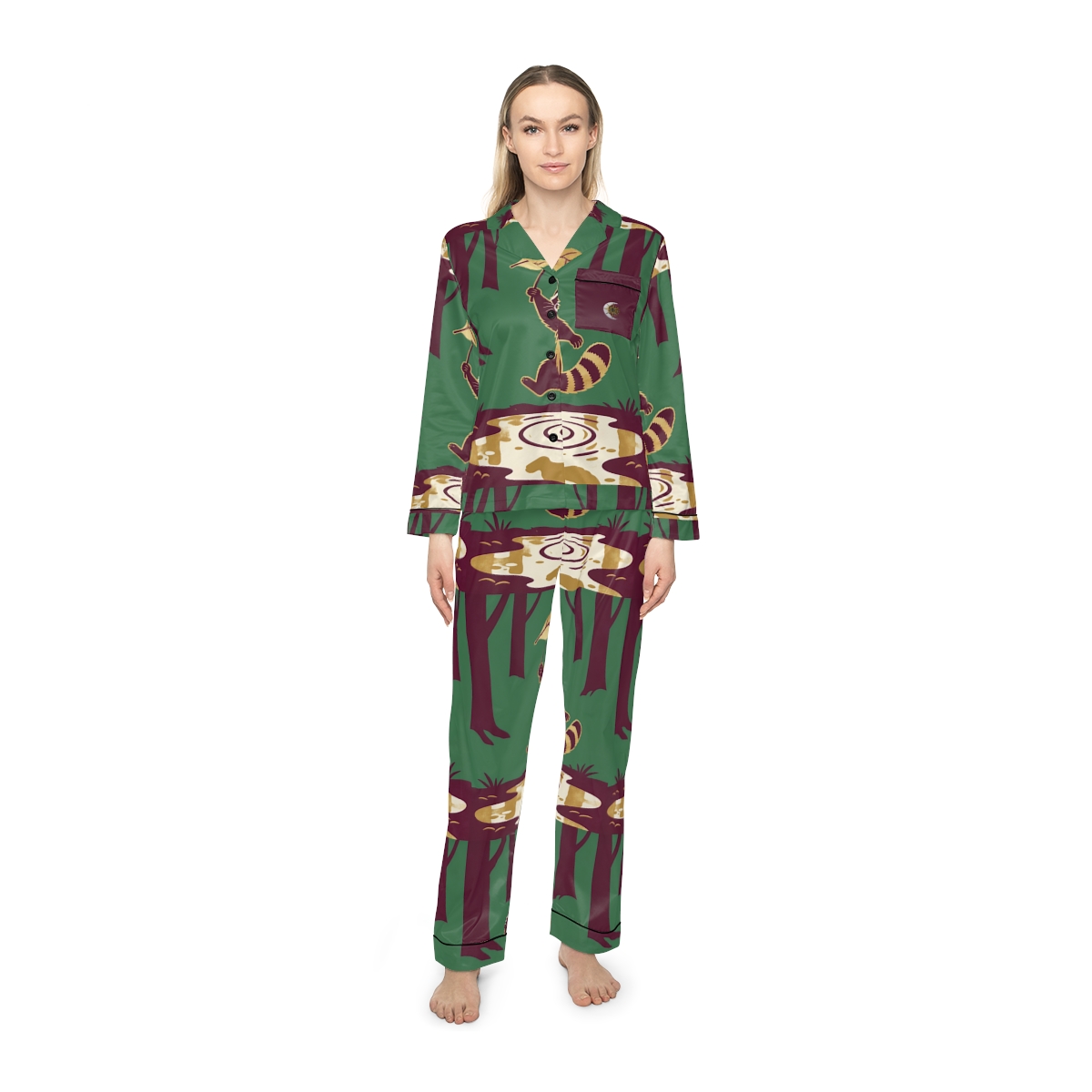 HD Leafstep Raccoon Women’s Satin Pajama Set — additional view