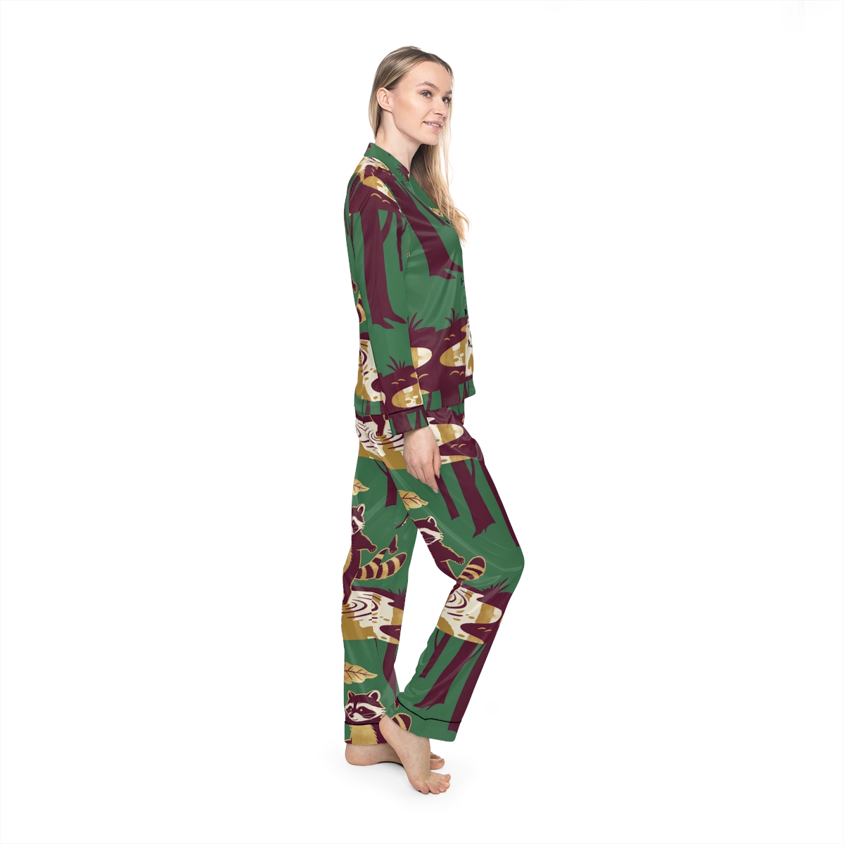 HD Leafstep Raccoon Women’s Satin Pajama Set — additional view