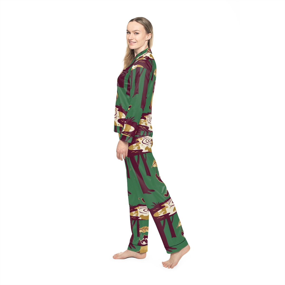 HD Leafstep Raccoon Women’s Satin Pajama Set — additional view