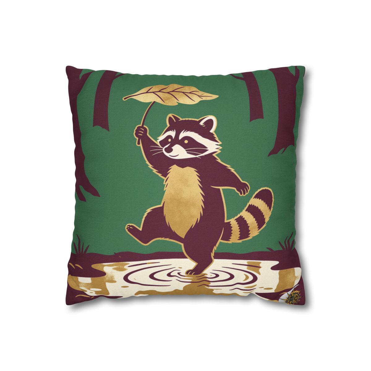 HD Leafstep Raccoon Square Polyester Pillow Cover
